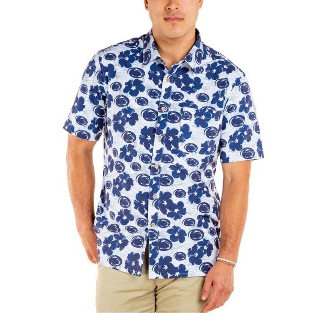 NWT Men's Tellum & Chop Navy Penn State Nittany Lions Floral Button-Up Shirt 3XL